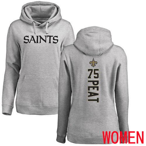New Orleans Saints Ash Women Andrus Peat Backer NFL Football #75 Pullover Hoodie Sweatshirts->nfl t-shirts->Sports Accessory